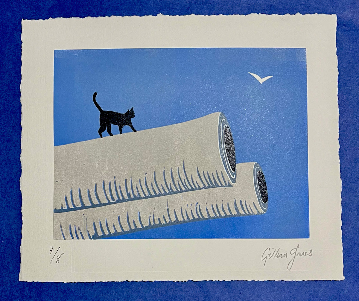 HMS Queen Elizabeth Cat Mascot Lino Print