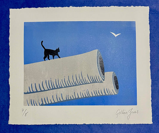 HMS Queen Elizabeth Cat Mascot Lino Print